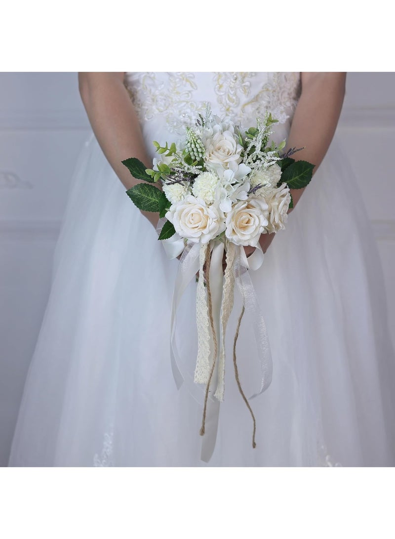DUNISO Wedding Bouquets for Bride, Realistic Silk Flowers Artificial Roses, Bridesmaid Bouquet for Ceremony, Church, Anniversary, and Home Decoration - Image 5
